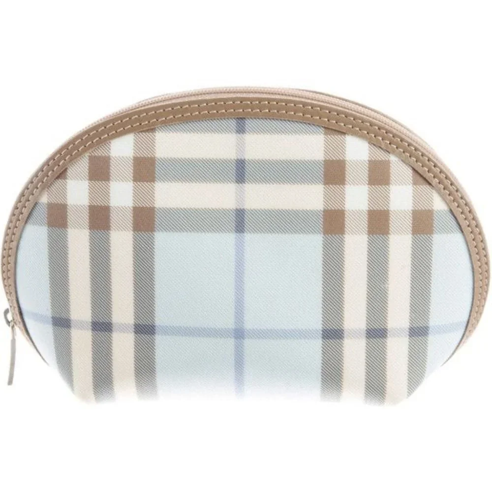 Burberry bag nova check print baby blue tan cream cosmetic case small tote zip - Picture 1 of 12
